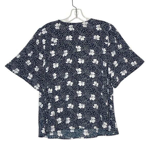 Cabi Blue Floral V-Neck Blouse Short Sleeves Dotted Print Lightweight Top Size L - Picture 6 of 11